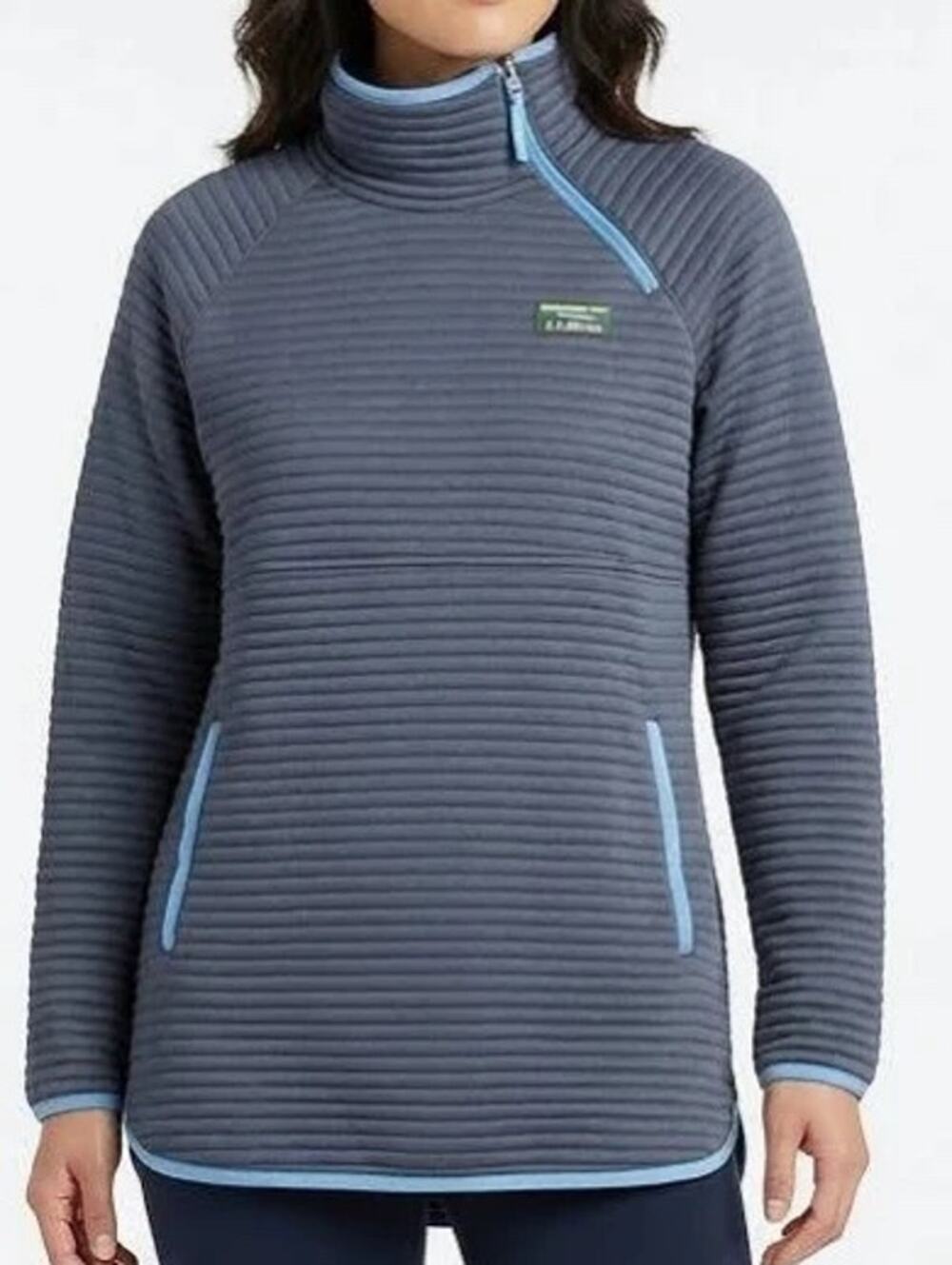 LL Bean Airlight Knit Asymmetrical Quarter Zip Tunic Pullover Blue Gray XL